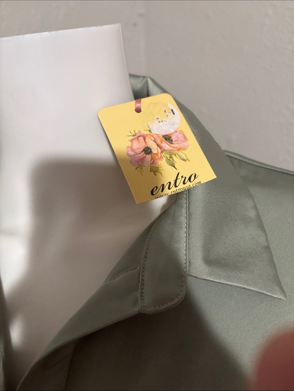 entro Satin Faux-Wrap Mini Dress in Sage - Picture 6 of 12